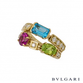 Bvlgari 18k Yellow Gold Multi Gem Allegra Ring AN852169